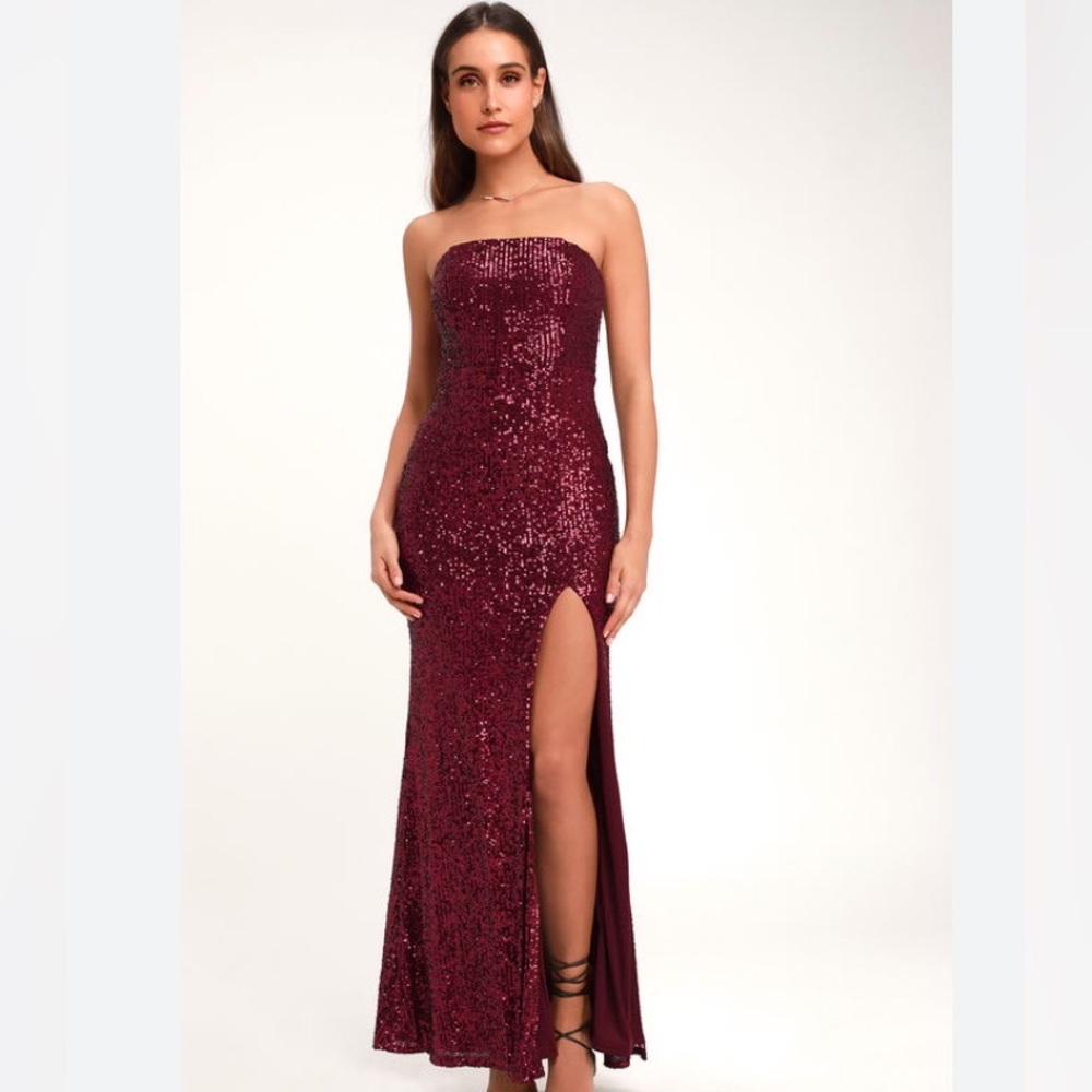 Lulu Dark Red Sequin Prom Dress